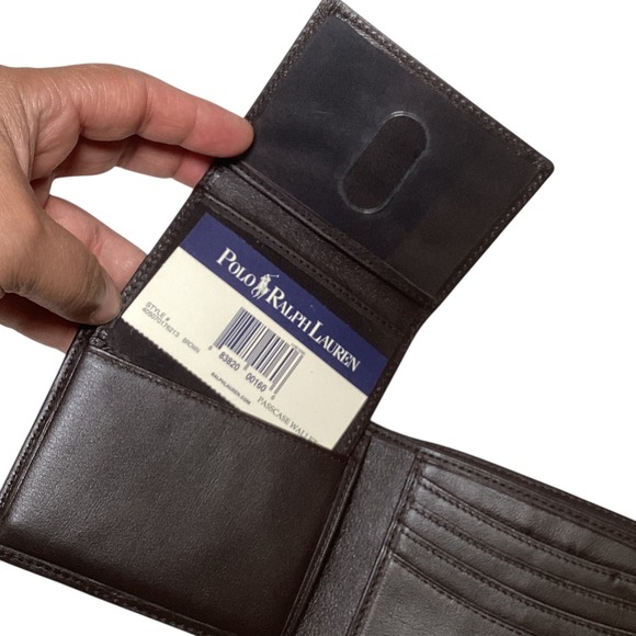 Polo Ralph Lauren Brown Leather Bi Fold Passcase Wallet Men New Open Box - Picture 10 of 16